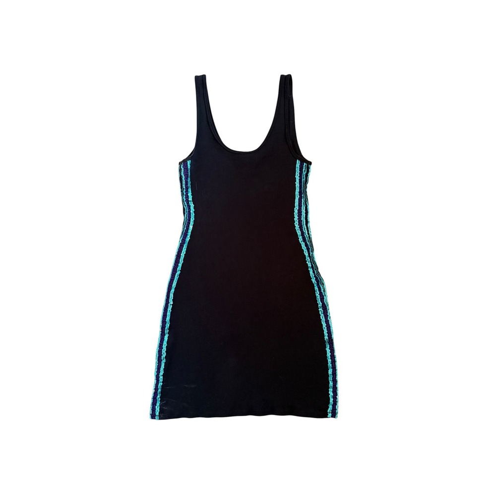 Moda International Black Ribbed Cotton Sequin Side Stripe Mini Tank Dress M